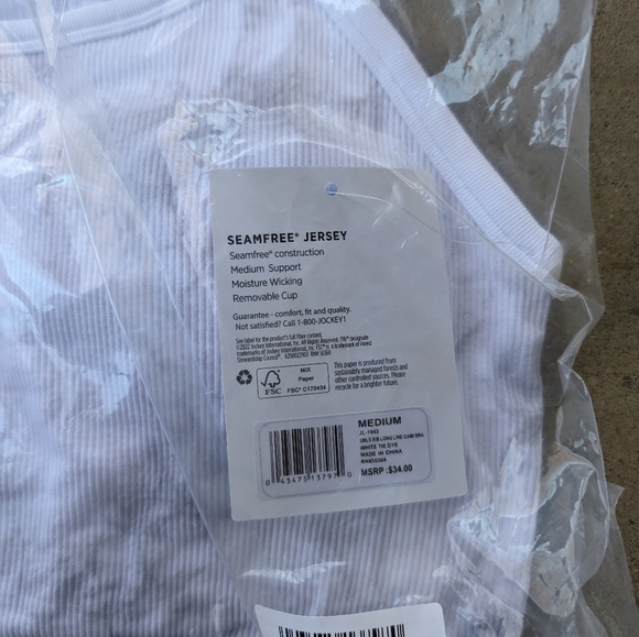 Jockey Essentials White Marbled Racerback Seamfree Jersey Ribbed Sports Bra NWT - Picture 9 of 10